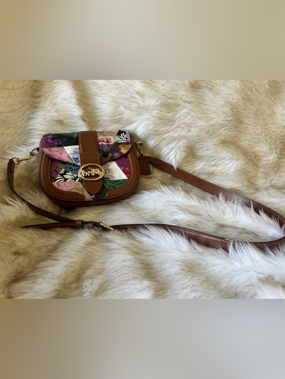 Coach Georgie Patchwork Floral Saddle Crossbody Bag – Rare - Picture 2 of 6